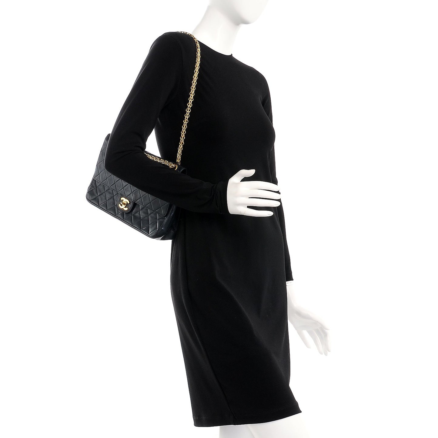 Lambskin Medium Mademoiselle Chain Double Flap Navy