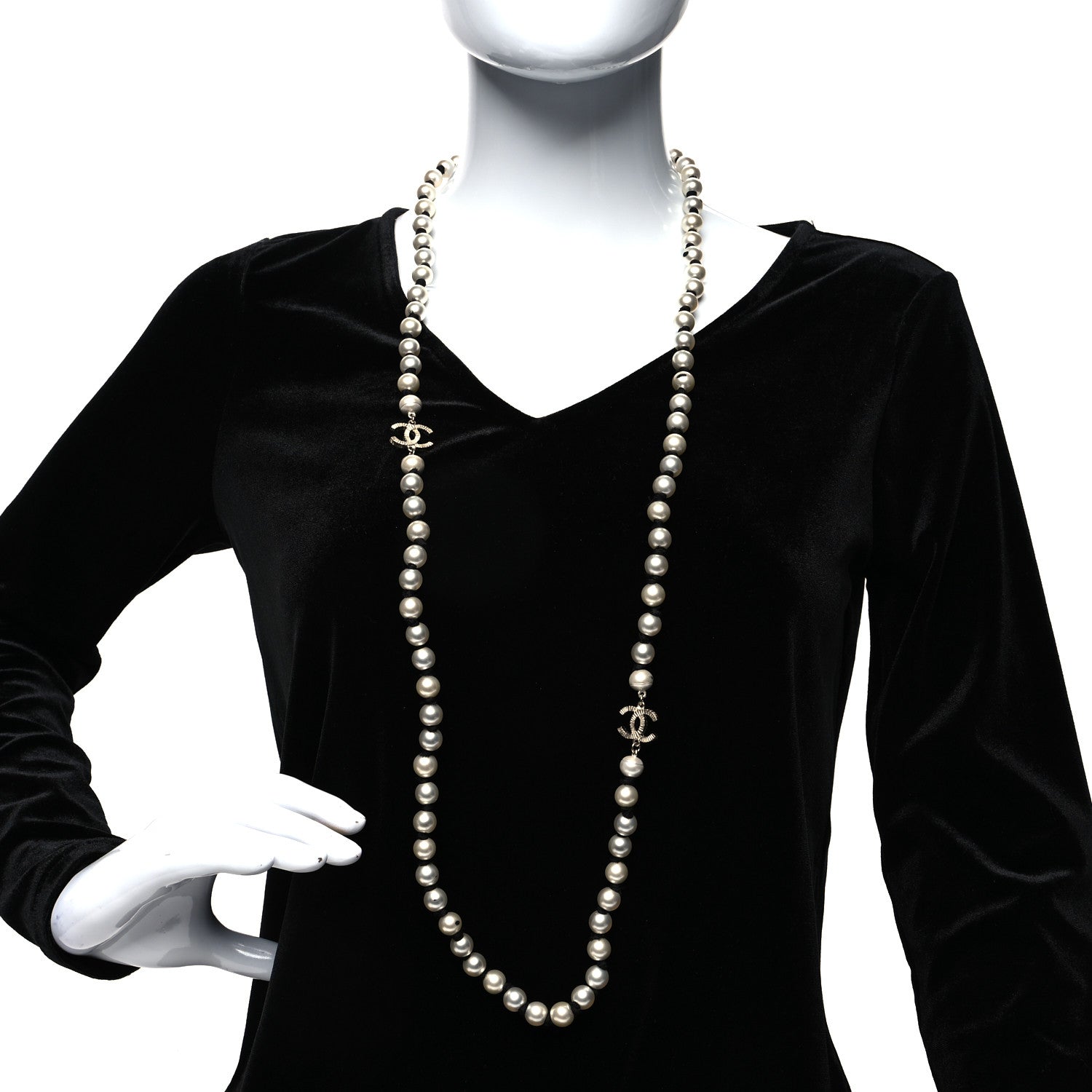 Chanel Pearl Grosgrain CC Long Necklace Gold 2 of 5