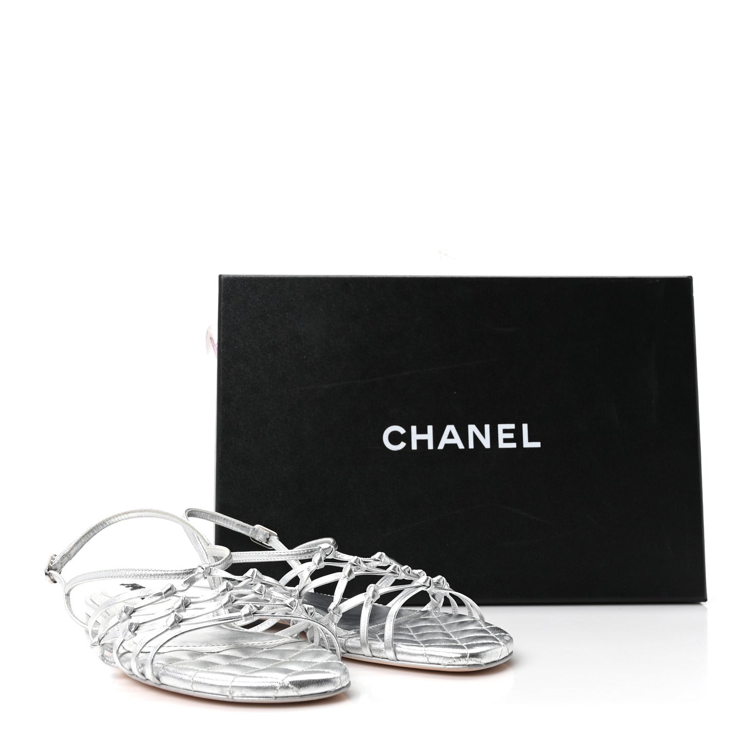 Laminated Lambskin CC Sandals 36.5 Silver