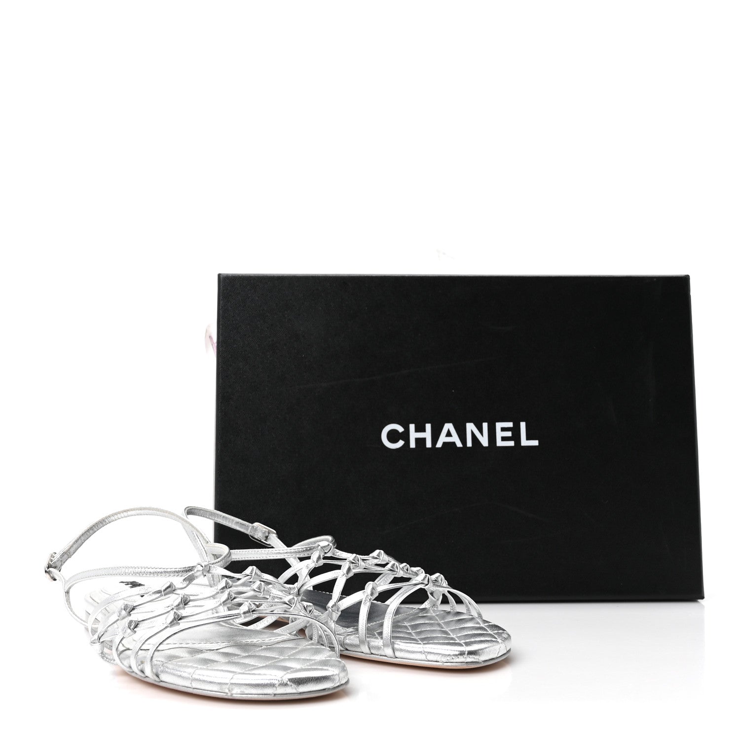 Chanel Laminated Lambskin CC Sandals 36.5 Silver 9 of 9