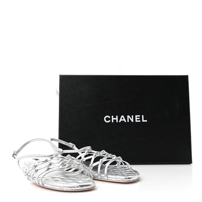 Chanel Laminated Lambskin CC Sandals 36.5 Silver 9 of 9