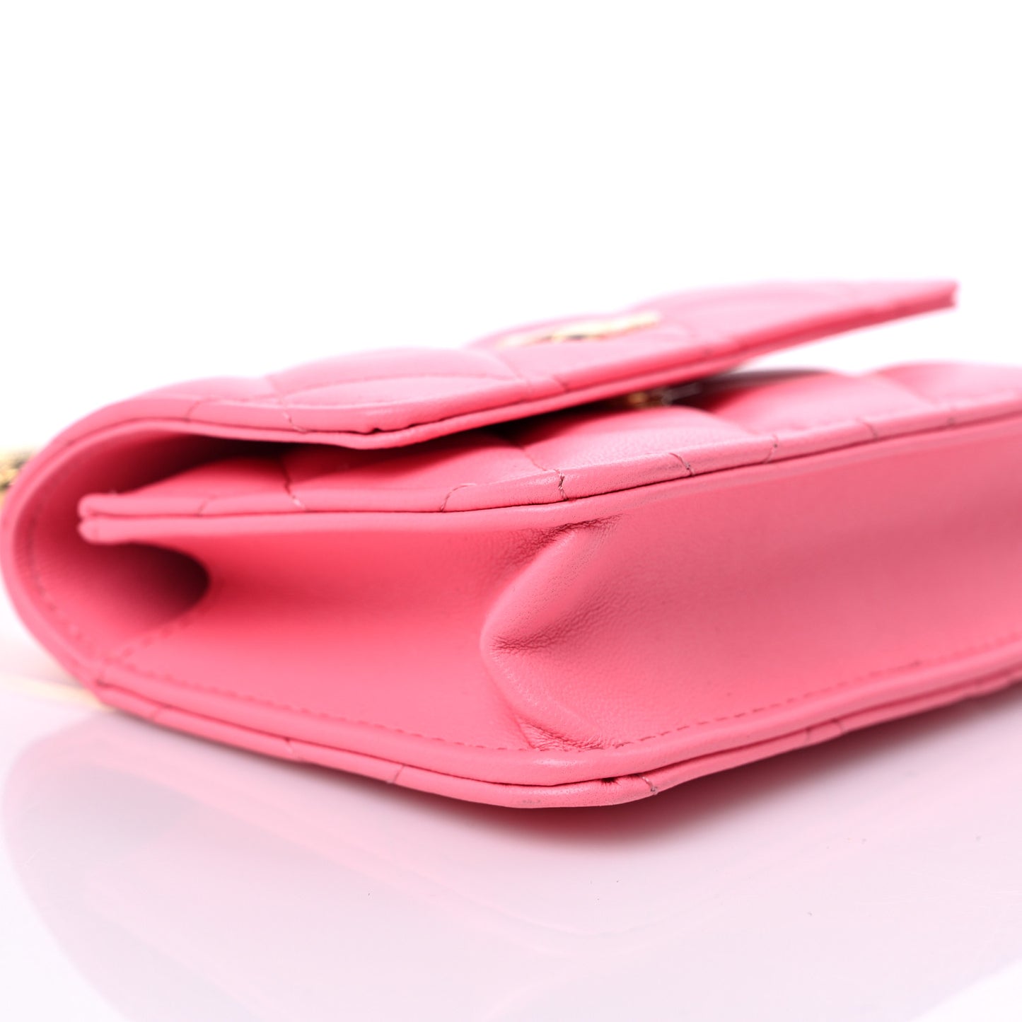 Lambskin Quilted CC Hook Card Holder Pink