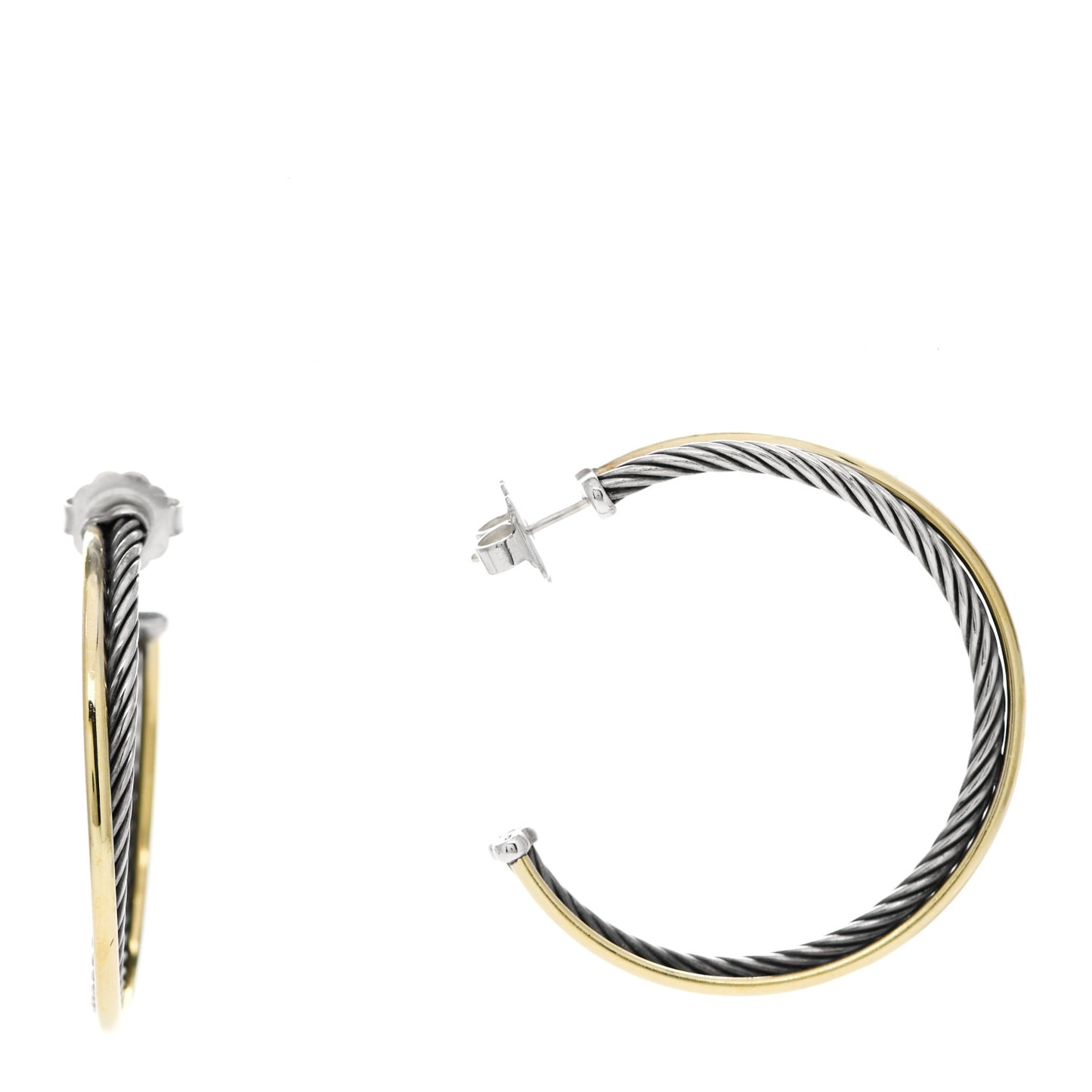 Sterling Silver 18K Yellow Gold 44mm Extra Large Crossover Cable Hoop Earrings