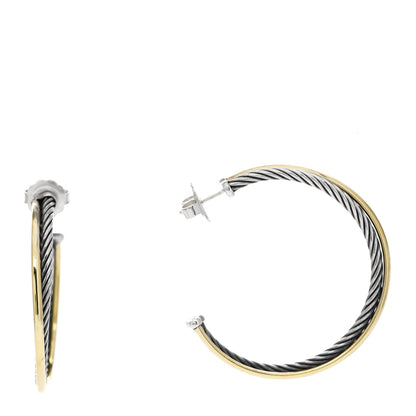 David Yurman Sterling Silver 18K Yellow Gold 44mm Extra Large Crossover Cable Hoop Earrings 1 of 4