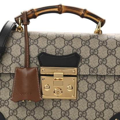 Gucci GG Supreme Monogram Small Padlock Bamboo Shoulder Bag Beige Black Cuir 7 of 10