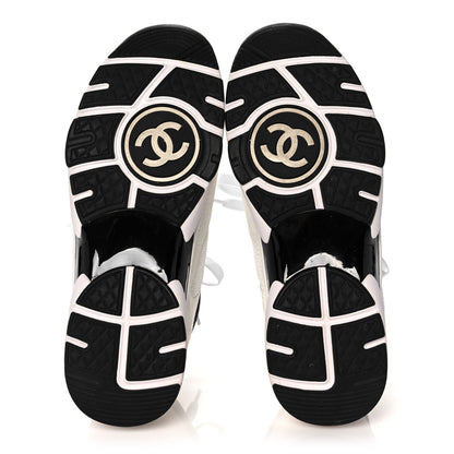 Chanel Mesh Suede Calfskin Grained Calfskin Womens CC Sneakers 39 White Black 5 of 8