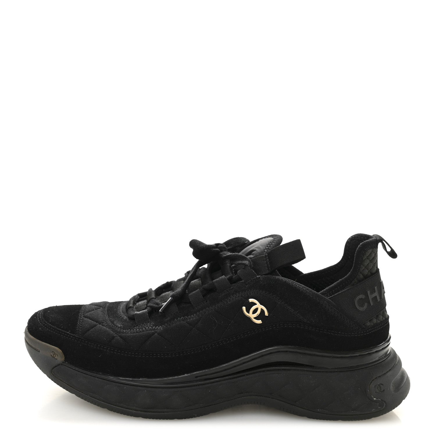 Chanel Suede Calfskin Mixed Fibers CC Sneakers 40.5 Black 1 of 9