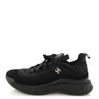 Chanel Suede Calfskin Mixed Fibers CC Sneakers 40.5 Black 1 of 9
