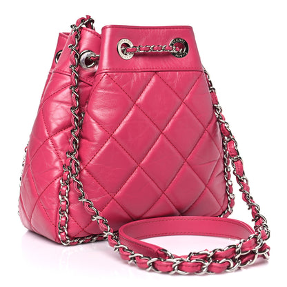 Chanel Crumpled Calfskin Quilted Chain All Over Drawstring Bucket Bag Pink 3 of 10