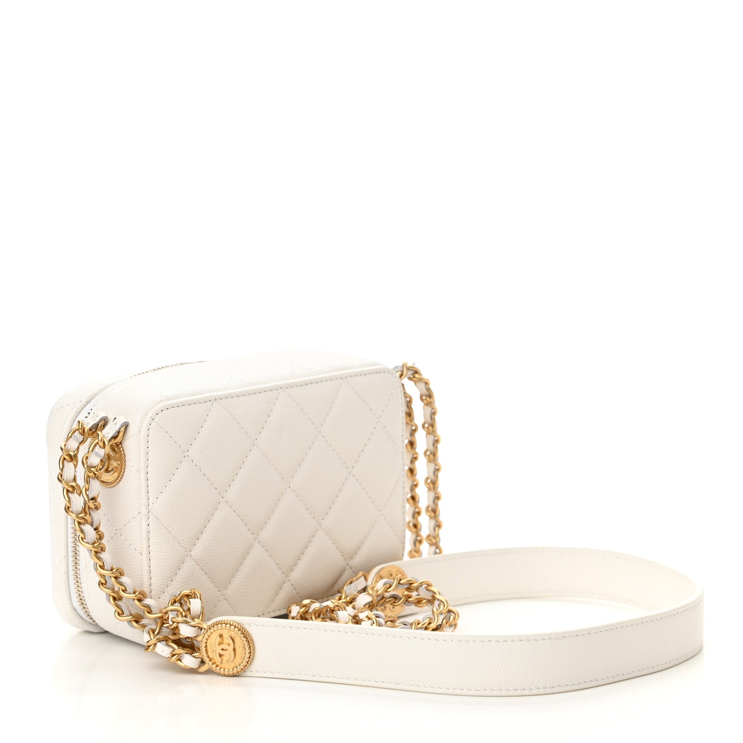 Caviar Quilted Twist Your Buttons Clutch With Chain White