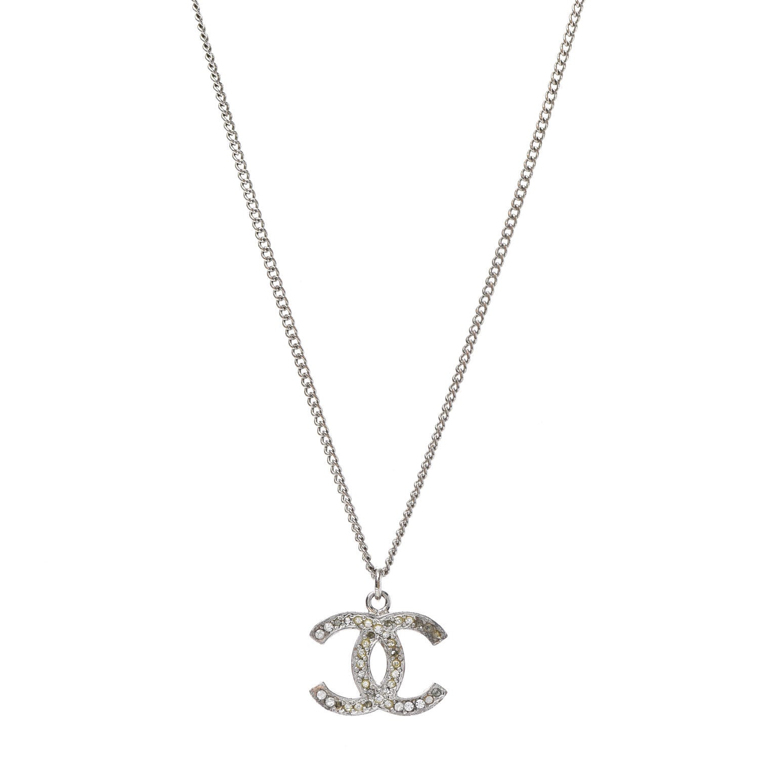 Chanel Crystal CC Pendant Necklace Silver 1 of 6