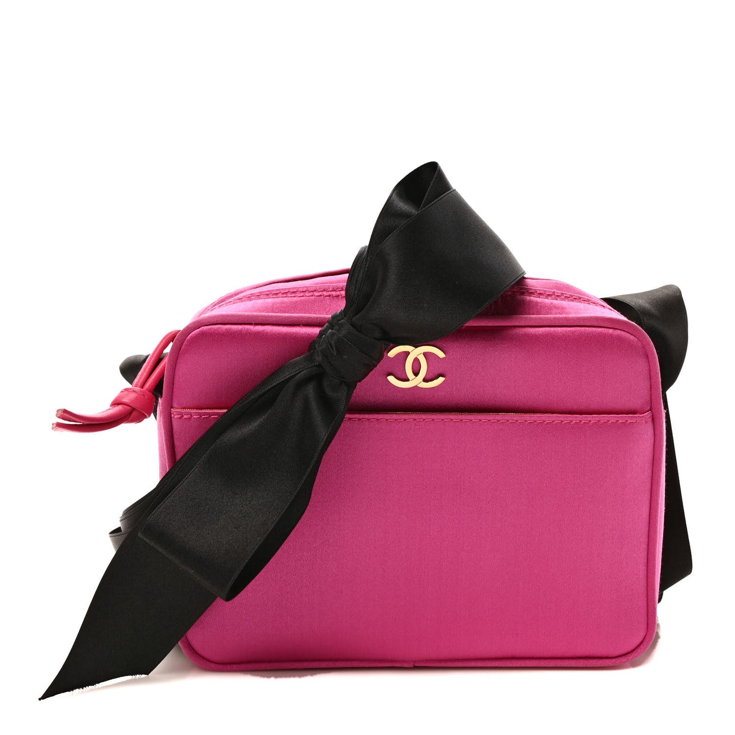 Satin CC Ribbon Evening Bag Fuchsia Black