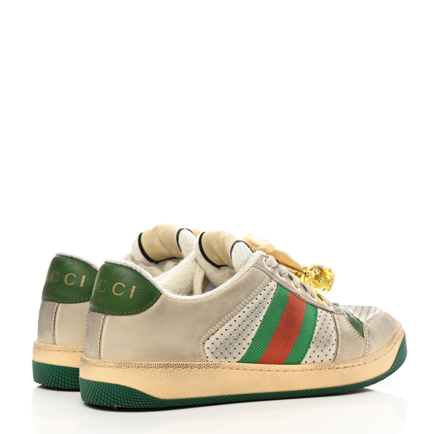 Gucci Nubuck Web Cherries Womens Screener Sneakers 36 Dusty Milk White Vintage Green 4 of 9