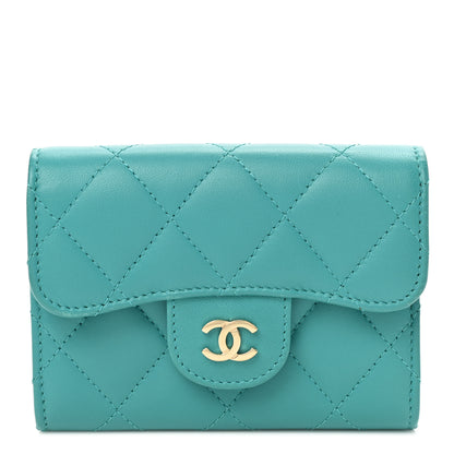Chanel Lambskin Quilted Flap Card Holder Wallet Turquoise 1 of 8