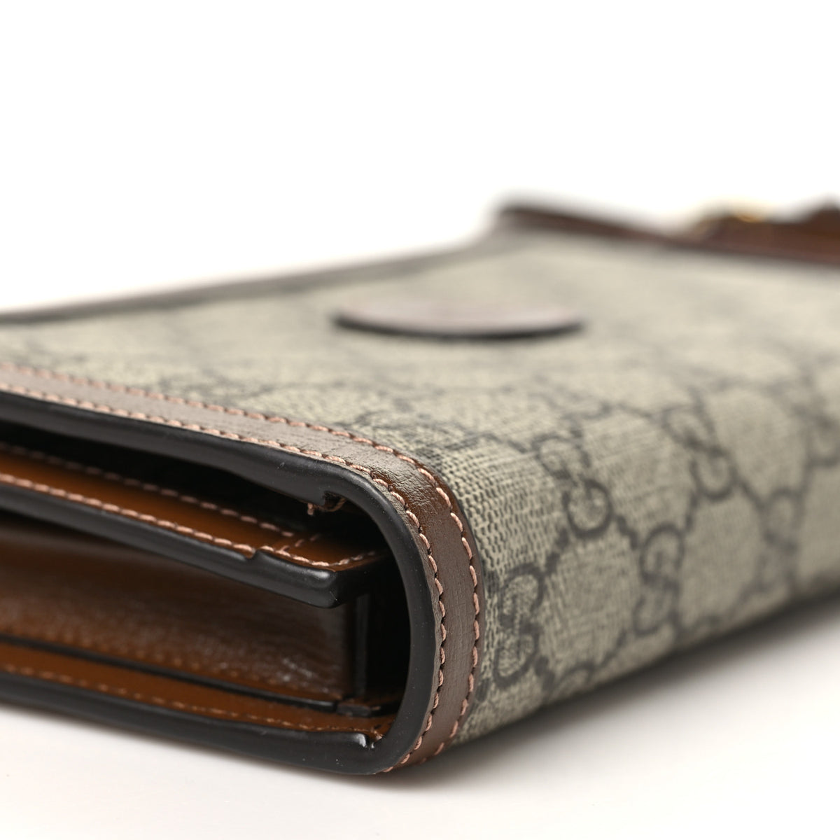 Supreme Monogram Textured Calfskin Retro Interlocking G Medium Wallet On Strap Beige Ebony Brown Sugar