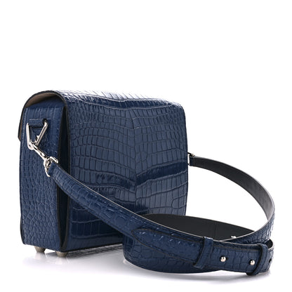 Alexander McQueen Calfskin Crocodile Embossed Box Shoulder Bag 21 Blue 3 of 10