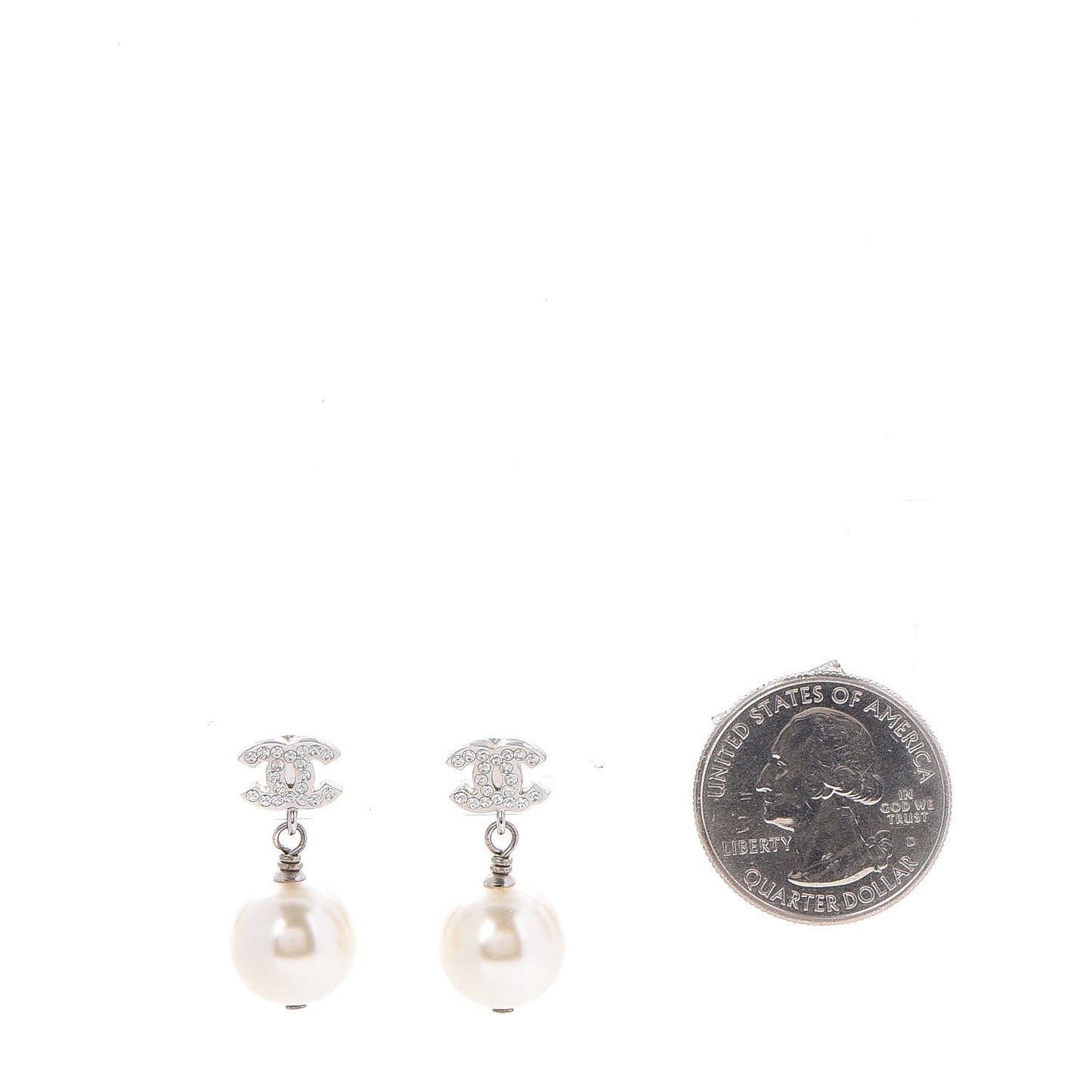 Crystal Pearl CC Drop Earrings Silver