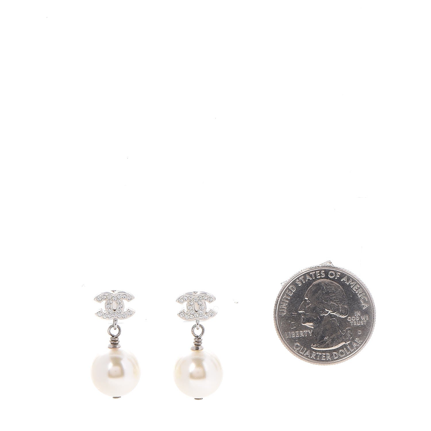 Chanel Crystal Pearl CC Drop Earrings Silver 2 of 5