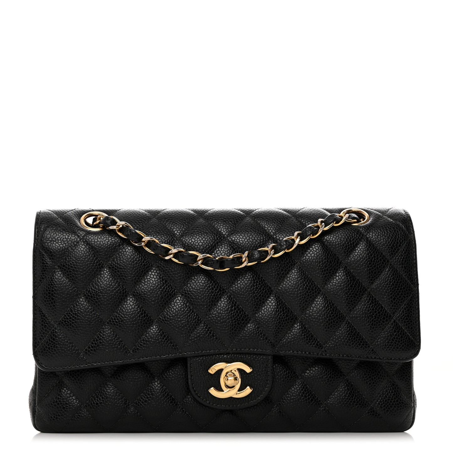 Caviar Quilted Medium Double Flap Black