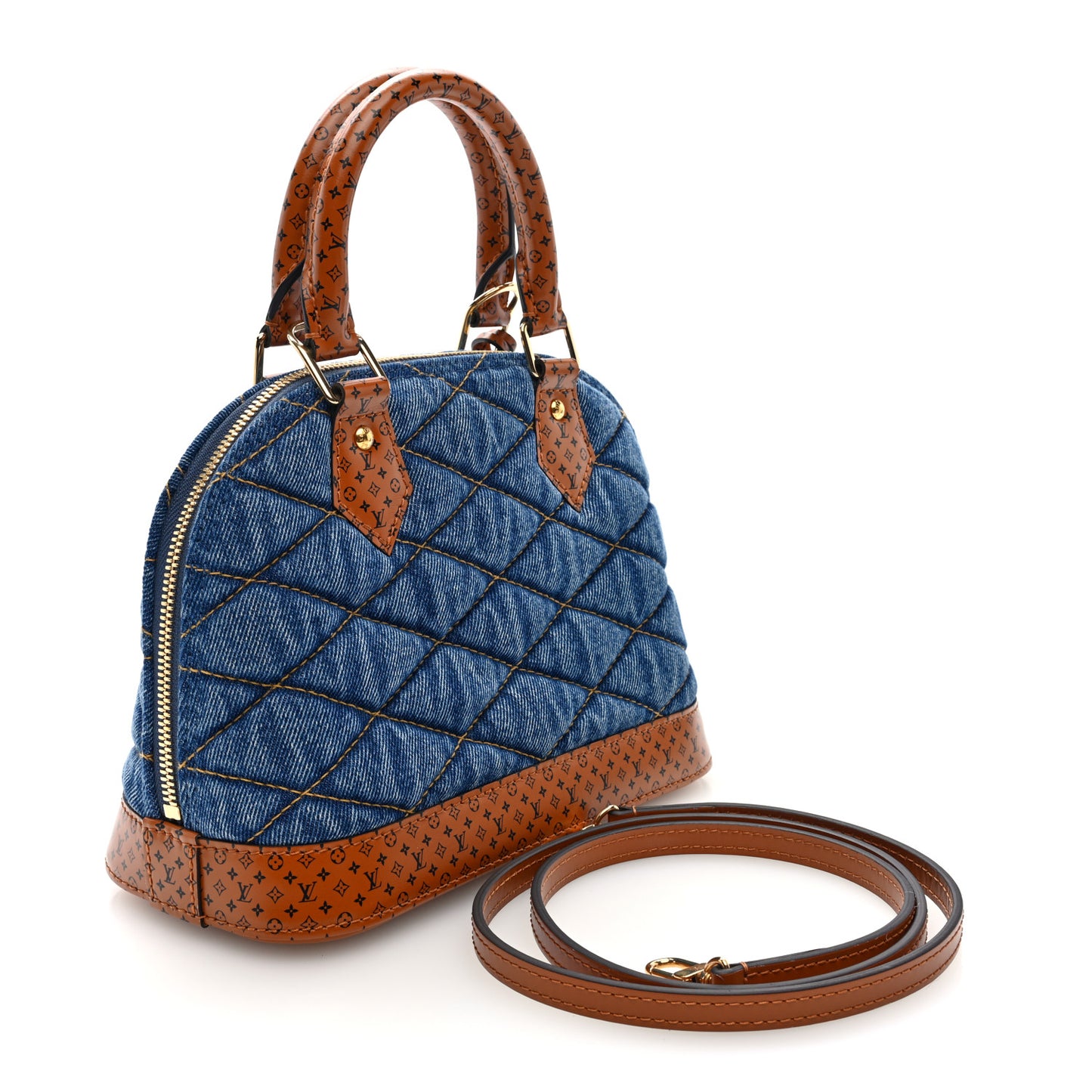 Denim Calfskin Reverse Monogram Malletage Alma BB Blue