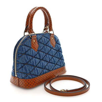 Louis Vuitton Denim Calfskin Reverse Monogram Malletage Alma BB Blue 3 of 9