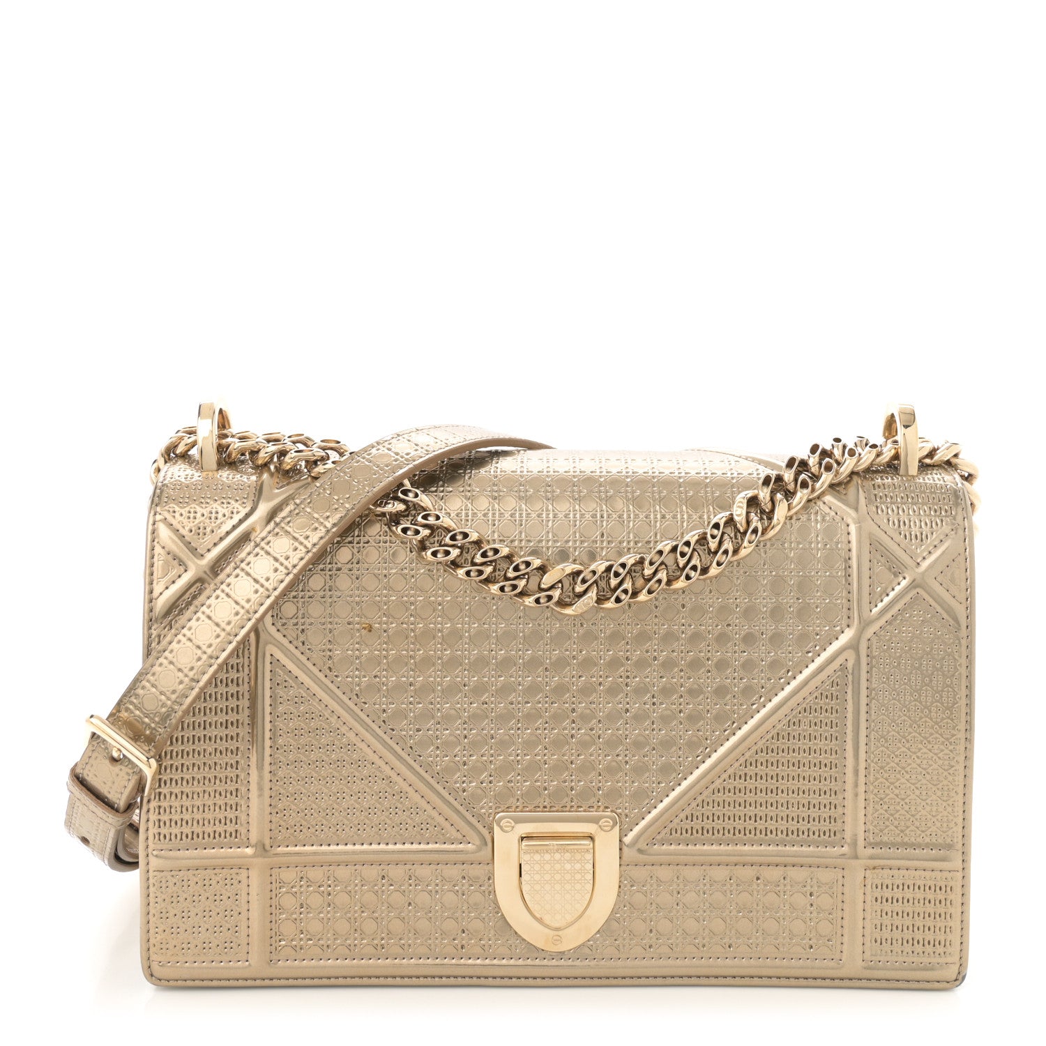 Christian Dior Metallic Patent Micro-Cannage Medium Diorama Flap Bag Gold 1 of 14