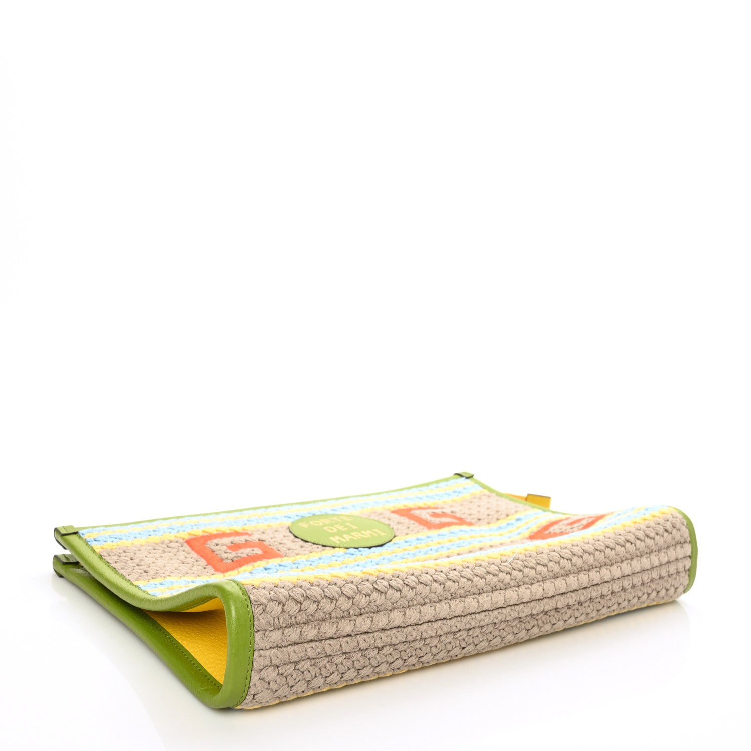 Gucci Fabric Embroidered Square G Forte Dei Marmi Striped Case Green Yellow 3 of 5