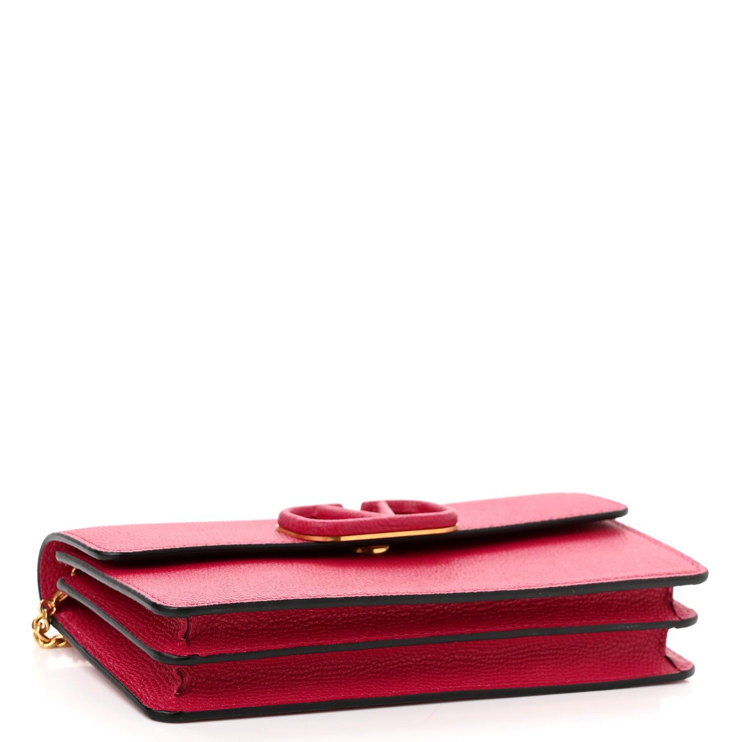 Valentino Garavani Grained Calfskin VSling Wallet On Chain Raspberry 4 of 9