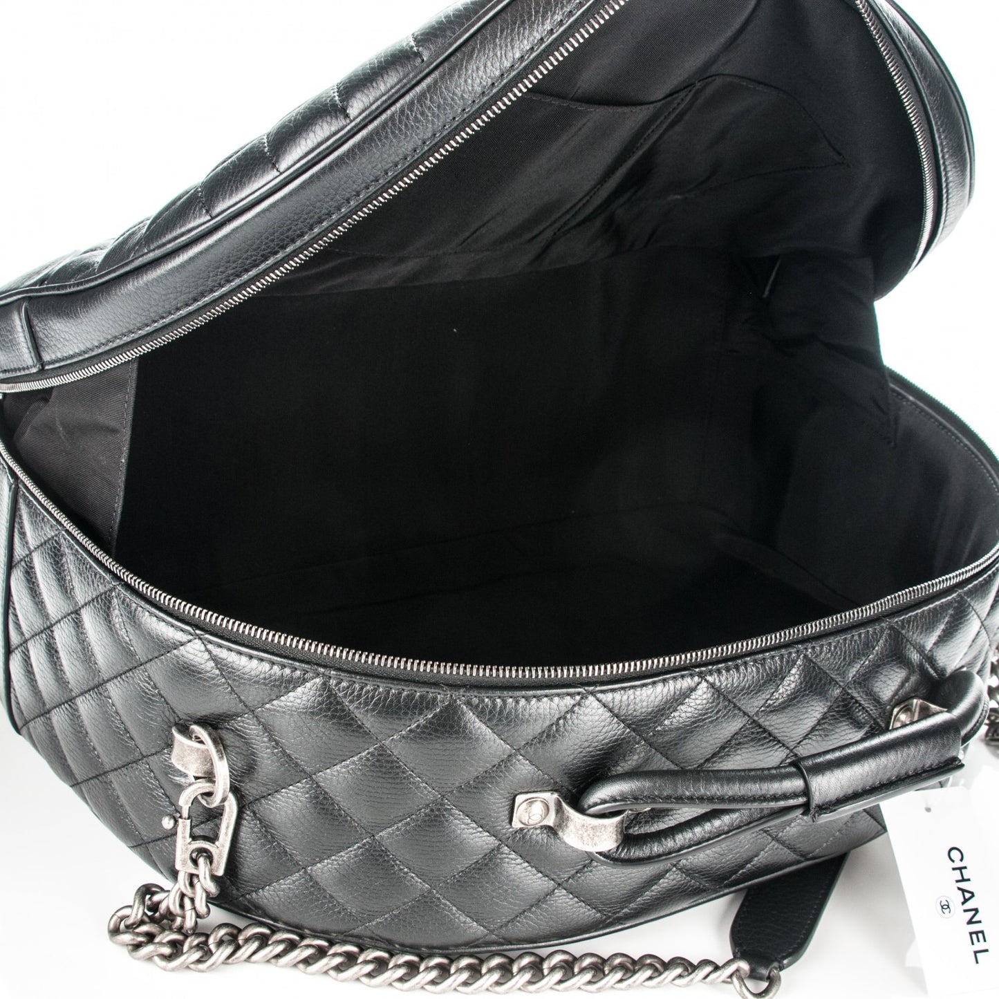 Calfskin Quilted Large Airlines Round Trip Bowling Bag Black