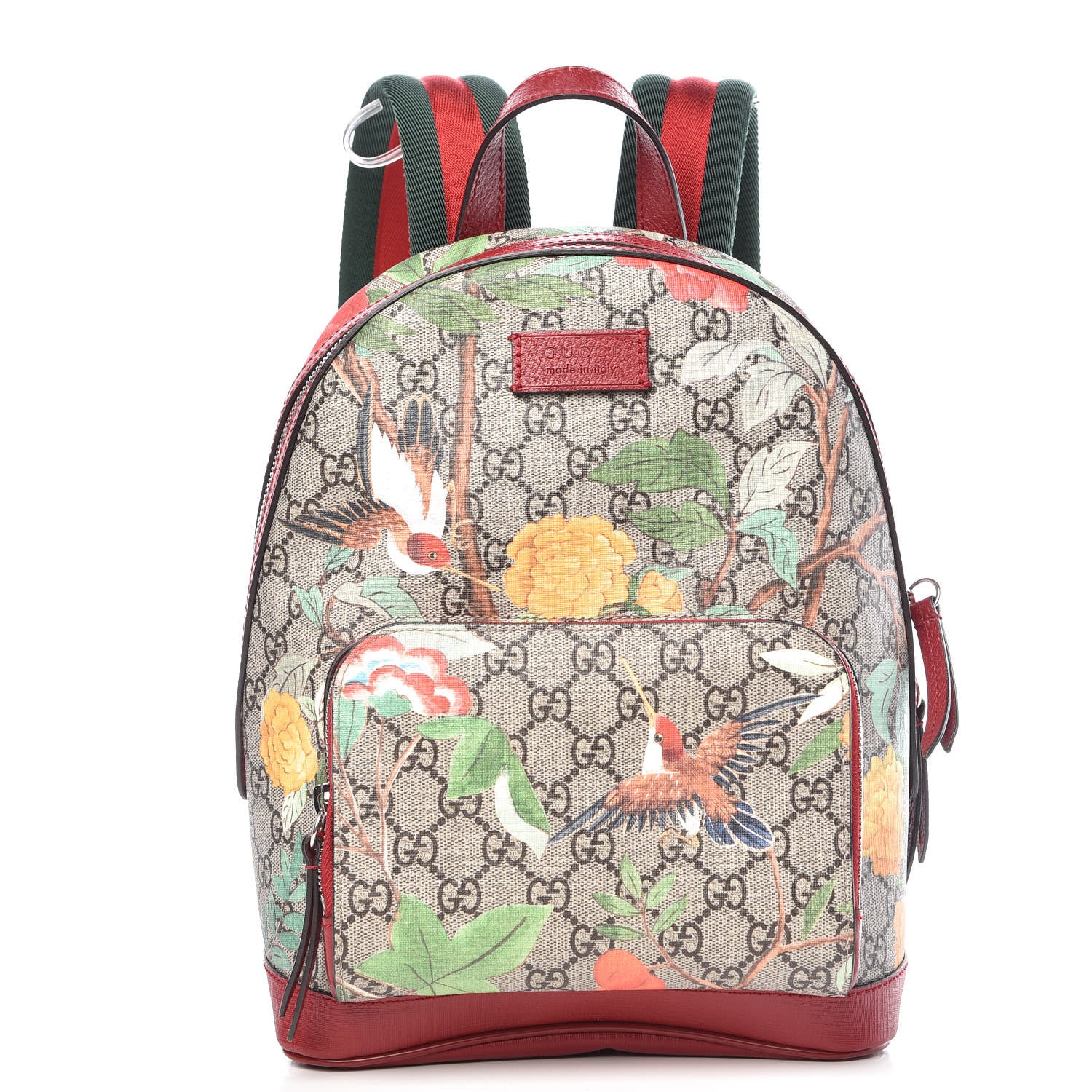 Gucci GG Supreme Monogram Tian Web Small Day Backpack Beige Multicolor Red 1 of 11