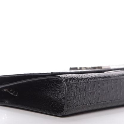 Saint Laurent Calfskin Crocodile Embossed Large Classic Monogram Kate Satchel Black 6 of 9