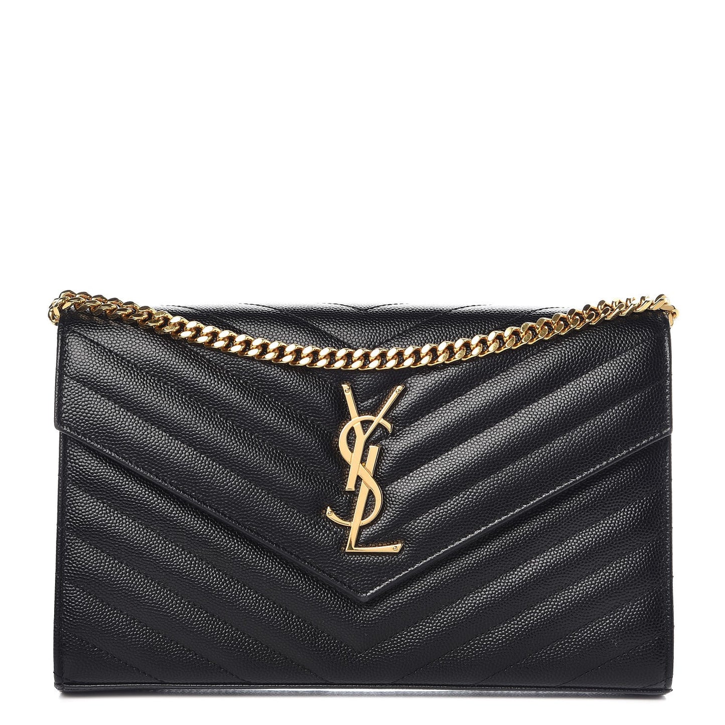 Grain De Poudre Matelasse Chevron Monogram Chain Wallet Black