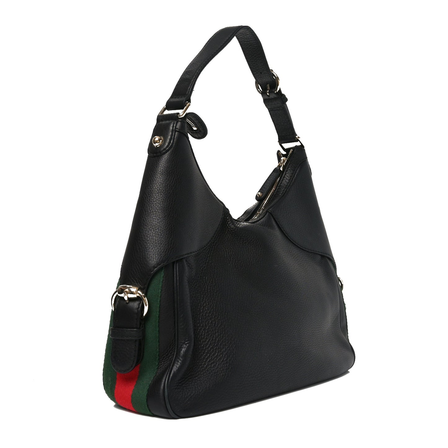 Calfskin Large Horsebit Web Hobo Black
