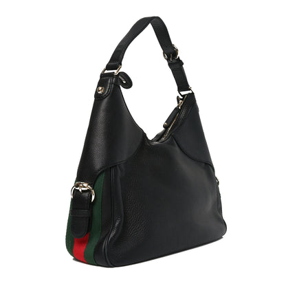 Gucci Calfskin Large Horsebit Web Hobo Black 2 of 11