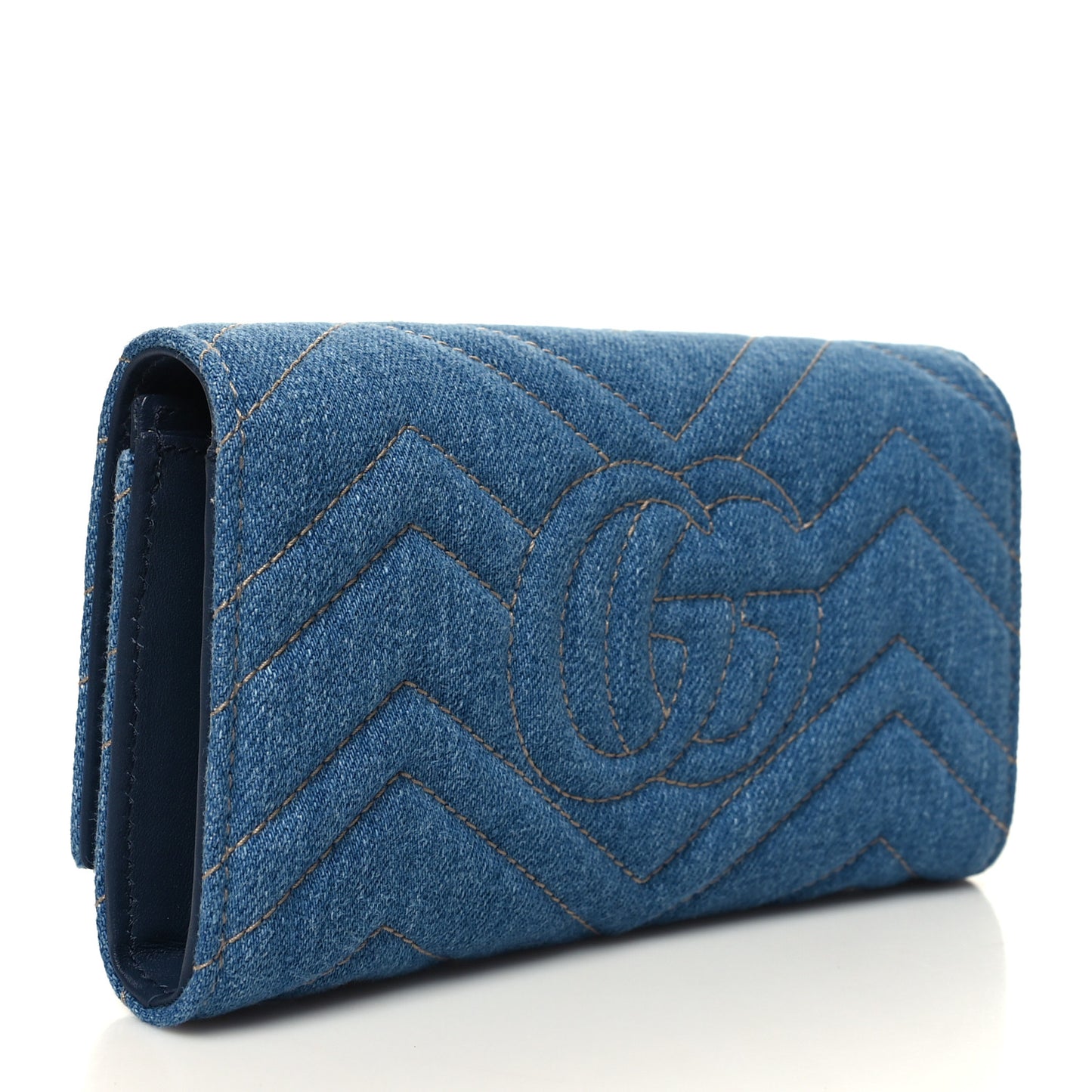 Denim Matelasse Pearly GG Marmont Continental Wallet Blue