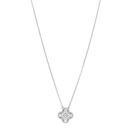 Van Cleef & Arpels 18K White Gold Diamond Vintage Alhambra Pendant Necklace 1 of 6