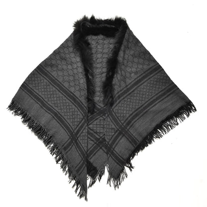 Gucci Wool Silk Fox Fur Monogram Shawl Scarf Black 1 of 8