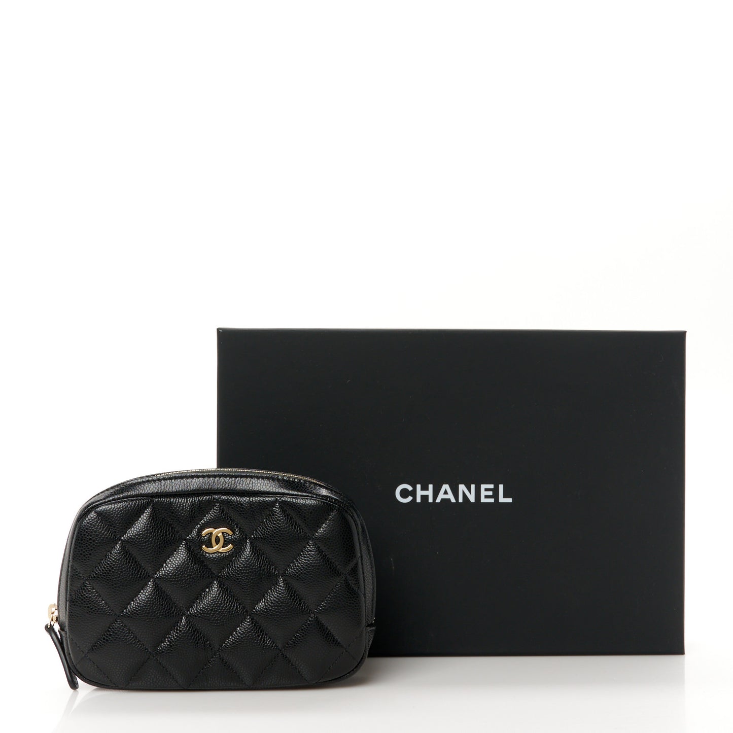 Caviar Quilted Small Curvy Pouch Cosmetic Case Black
