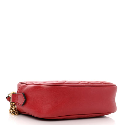 Gucci Calfskin Matelasse Mini GG Marmont Chain Shoulder Bag Hibiscus Red 4 of 12