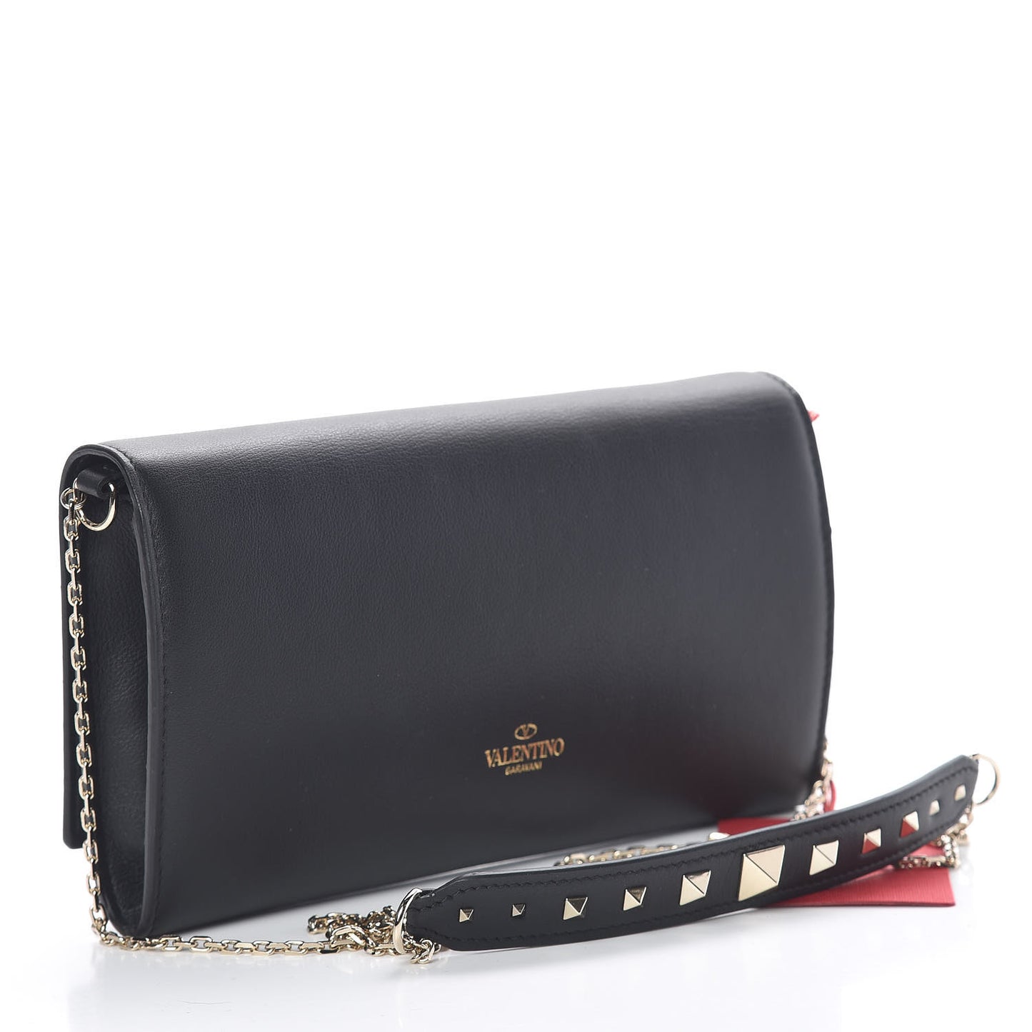 Vitello Rockstud Crossbody Wallet on Chain Black