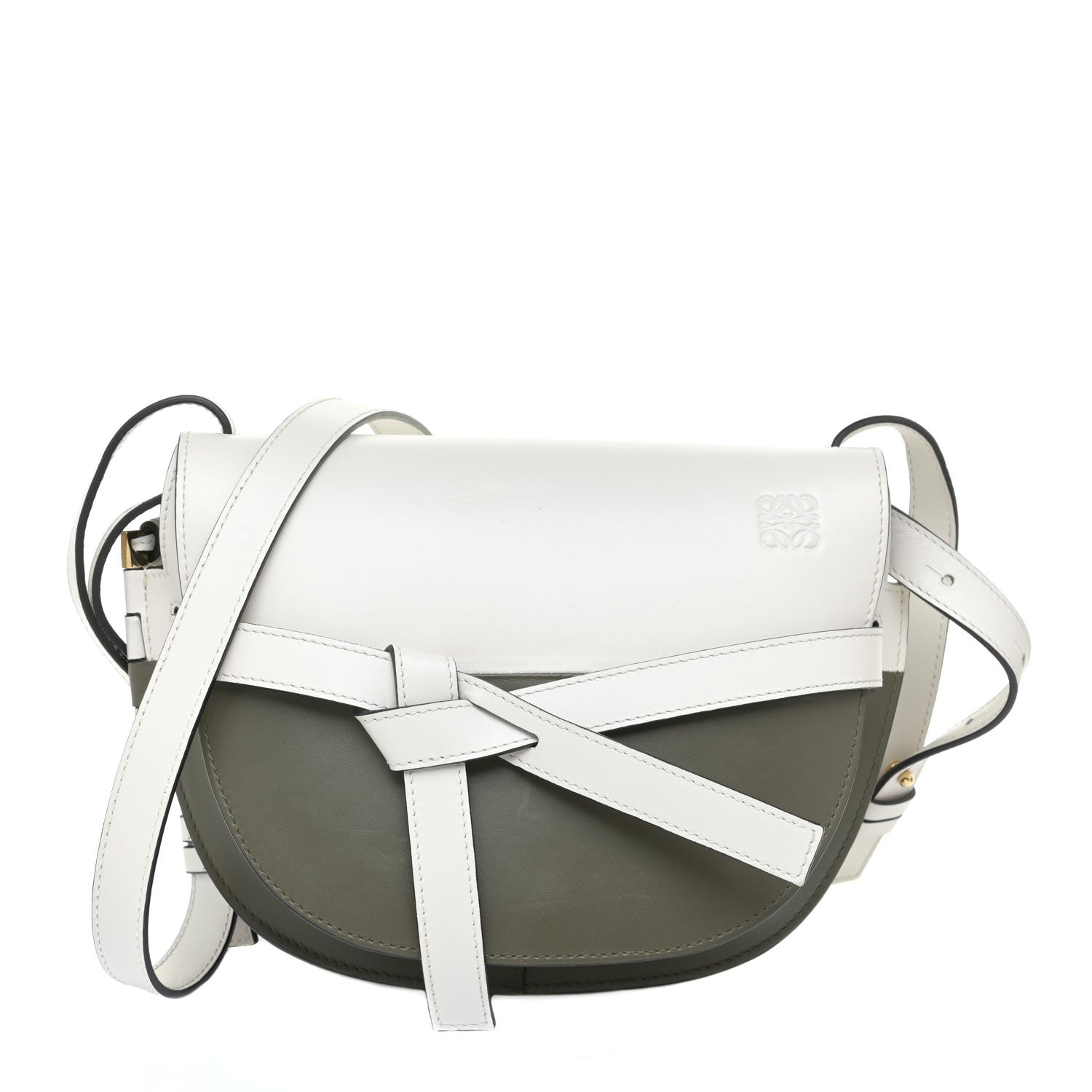 Loewe Calfskin Small Gate Crossbody Bag Khaki Green Soft White 1 of 10