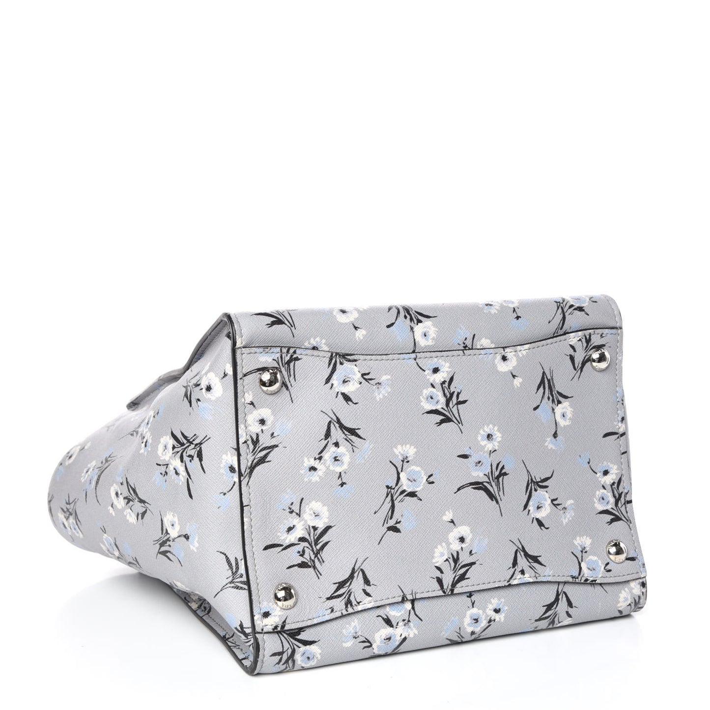 Soft Saffiano Floral Print Twin Pocket Tote Acciaio