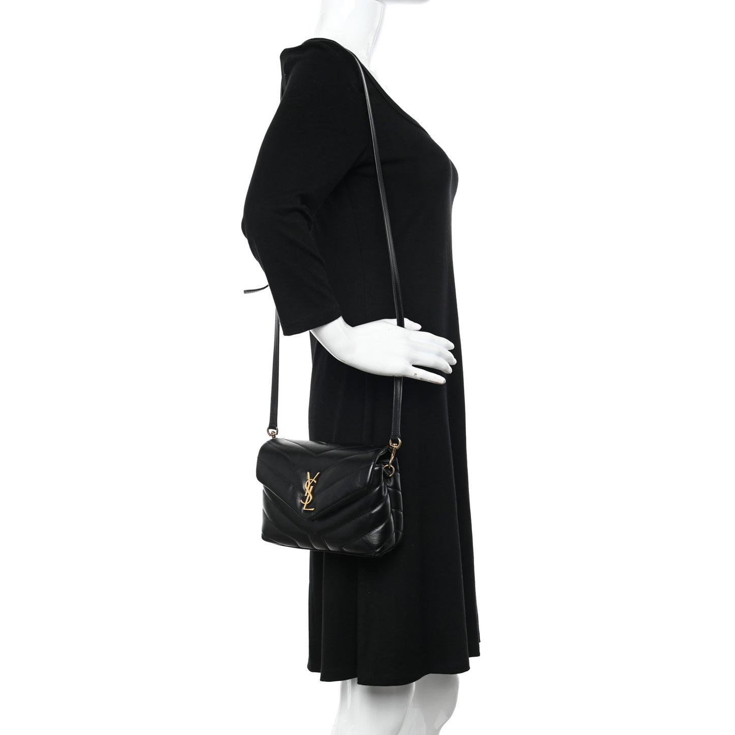 Calfskin Y Quilted Monogram Toy Loulou Crossbody Bag Black