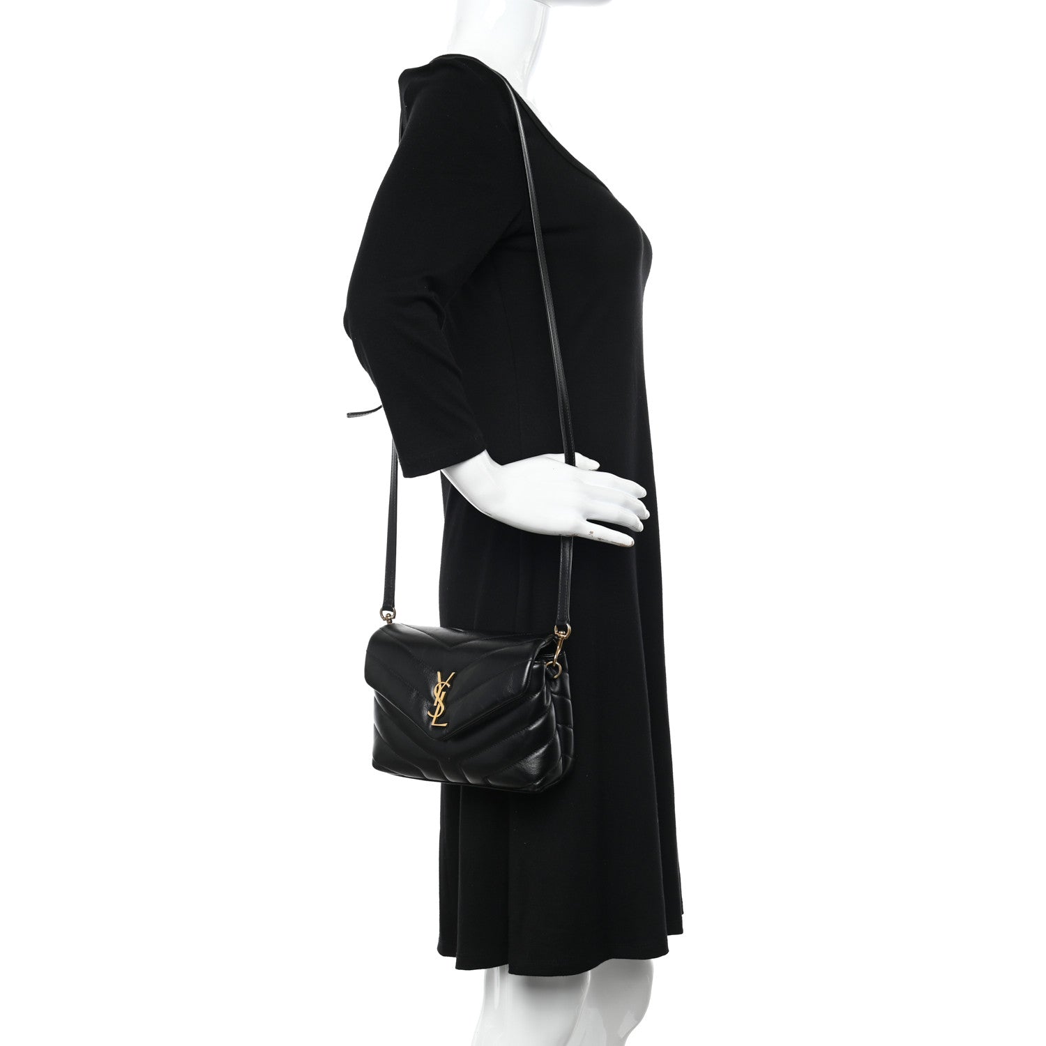 Saint Laurent Calfskin Y Quilted Monogram Toy Loulou Crossbody Bag Black 2 of 12