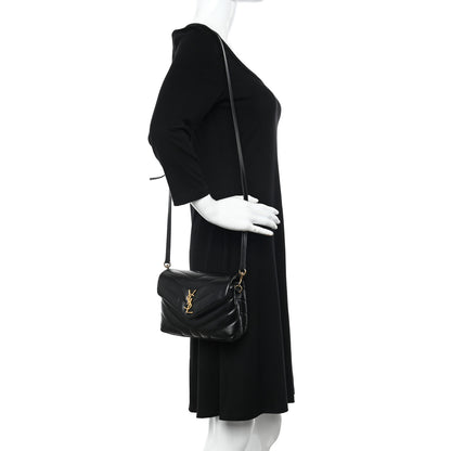 Saint Laurent Calfskin Y Quilted Monogram Toy Loulou Crossbody Bag Black 2 of 12