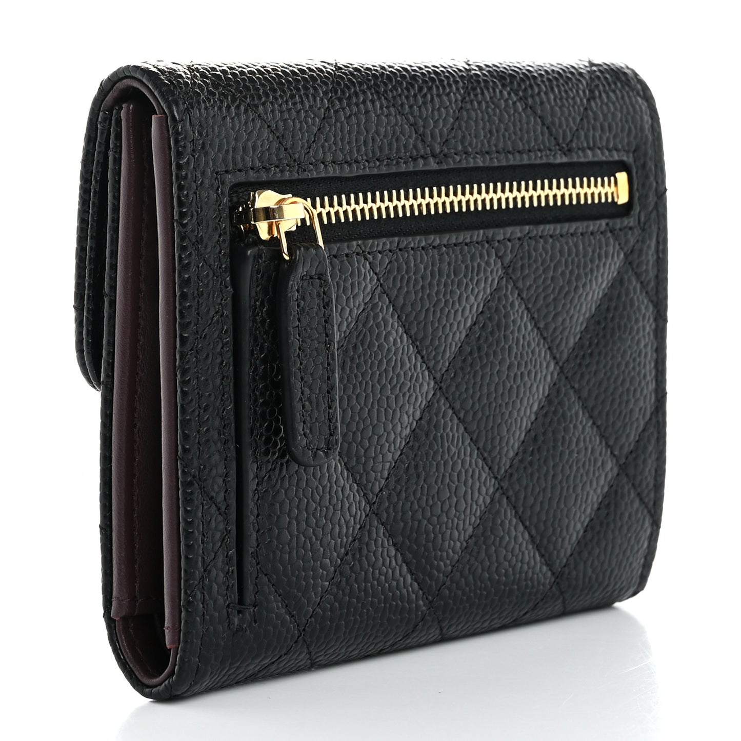 Caviar Quilted Compact Flap Wallet Black
