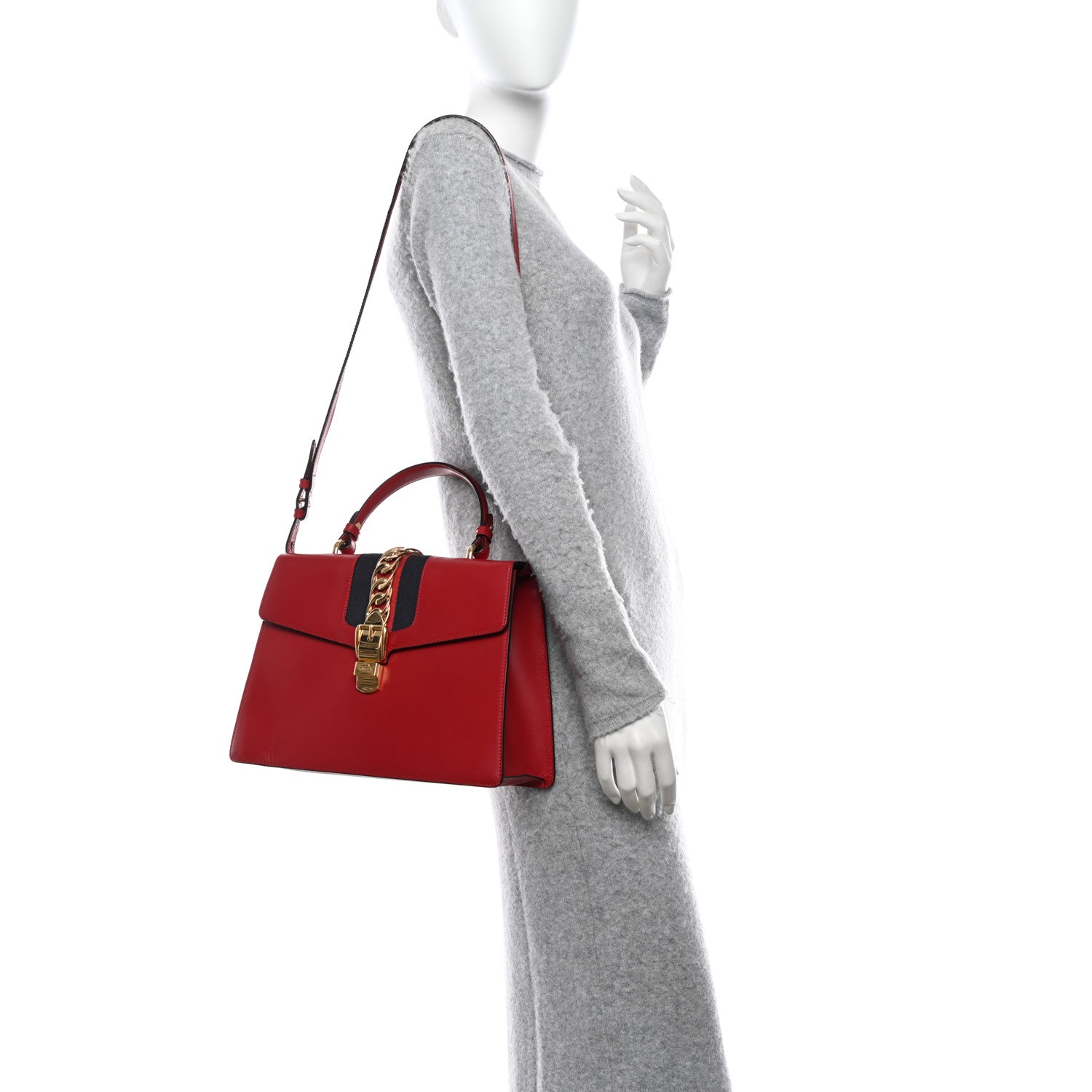 Gucci Calfskin Medium Sylvie Top Handle Bag Hibiscus Red 2 of 19