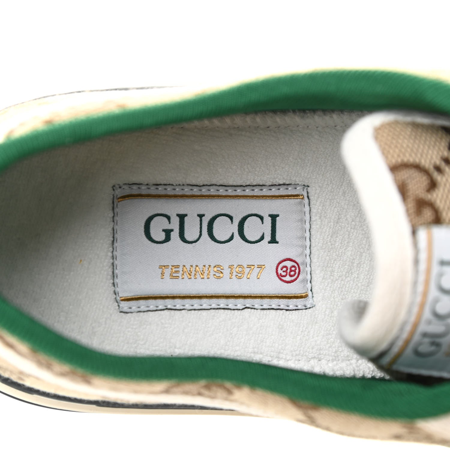 Gucci GG Monogram Web Womens 1977 Tennis Sneakers 38 Beige Ebony Mystic White 7 of 7