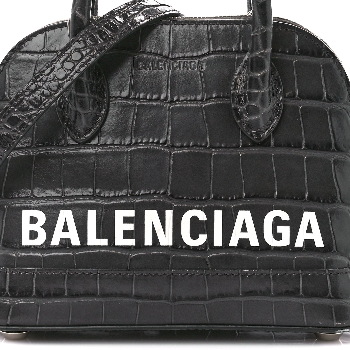 Shiny Calfskin Logo Crocodile Embossed XXS Ville Top Handle Bag Gray