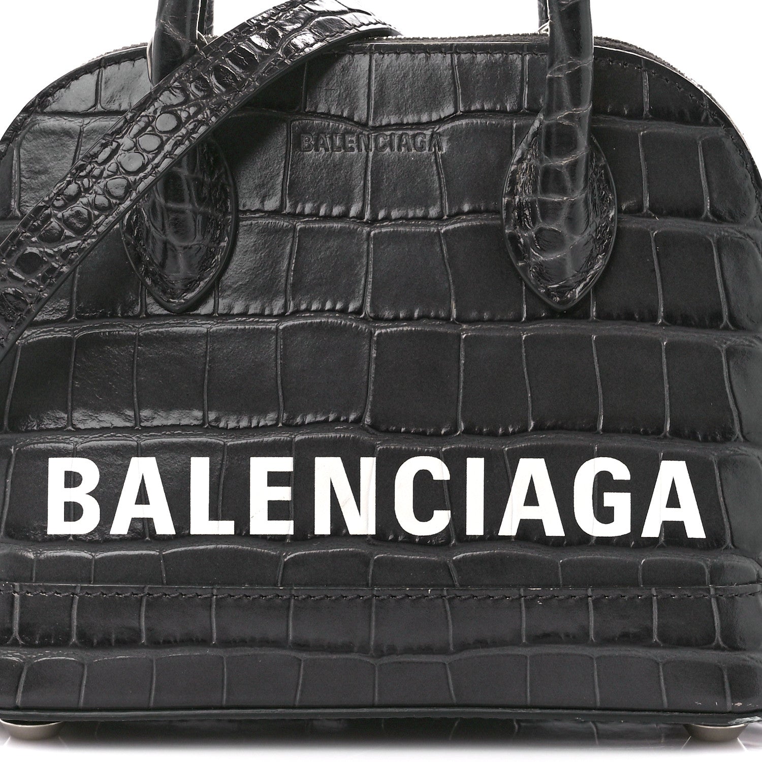 Balenciaga Shiny Calfskin Logo Crocodile Embossed XXS Ville Top Handle Bag Gray 9 of 11